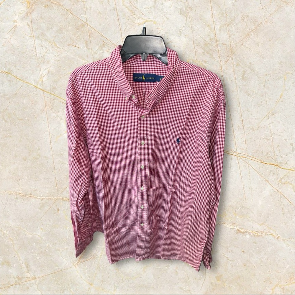 Ralph Lauren Shirt‎ Mens XL Red White Gingham Check Classic Fit Preppy Pony